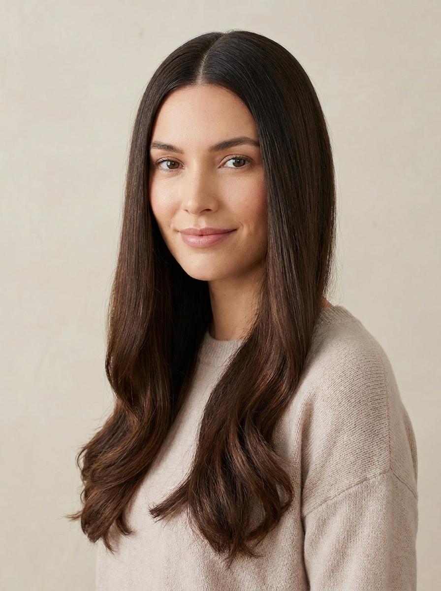 Sleek lange Haare mit Mittelscheitel - schöne Frisur für lange Haare